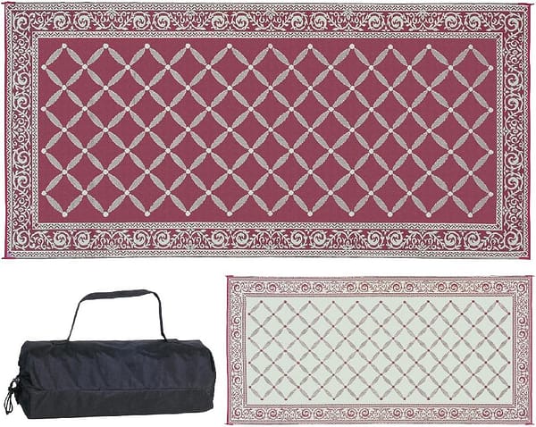 Stylish Camping 119185 9-feet by 18-feet Reversible Mat, Plastic Straw Rug, Large Floor Mat for Outdoors, RV, Patio, Backyard, Picnic, Beach, Camping (Burgundy/Beige)