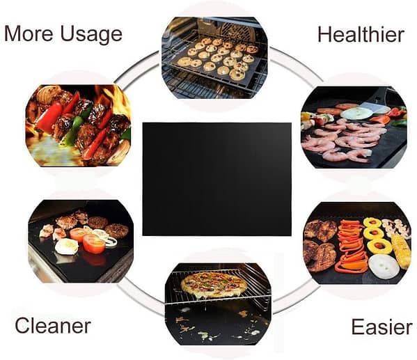 Grill Mat Set of 6-Non-Stick BBQ Grill Mats, Heavy Duty, Reusable, and Easy to Clean - Works on Electric Grill Gas Charcoal BBQ - 15.75 x 13-Inch, Black - Image 5