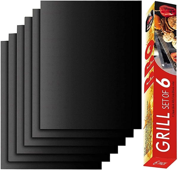 Grill Mat Set of 6-Non-Stick BBQ Grill Mats, Heavy Duty, Reusable, and Easy to Clean - Works on Electric Grill Gas Charcoal BBQ - 15.75 x 13-Inch, Black