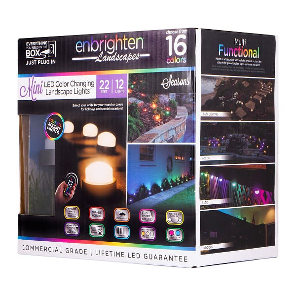 Enbrighten Seasons Mini Color-Changing LED Landscape Lights, 12 Lights, 22 ft. Black Cord - Image 2