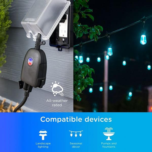 Enbrighten WiFi Bundle - Seasons Mini Color-Changing LED Landscape Lights (6 Lights, 10ft. Black Cord) and Enbrighten Outdoor Plug-in 2-Outlet WiFi Smart Switch - Image 4