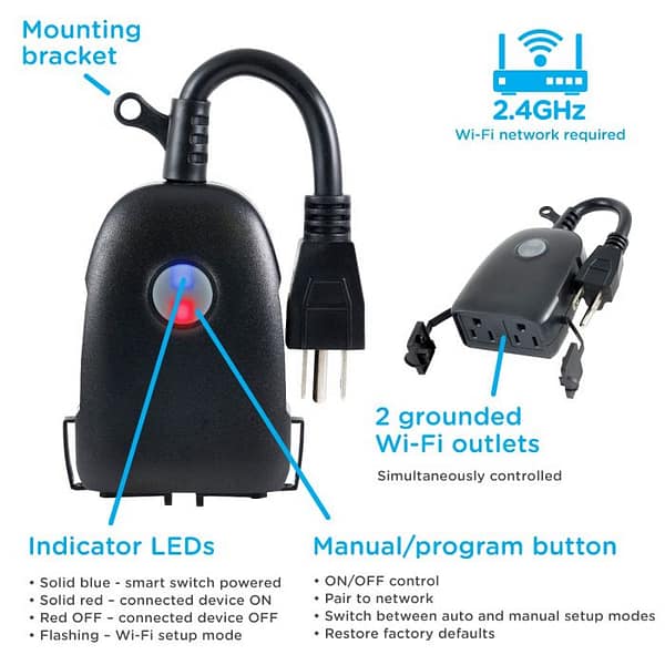 Enbrighten WiFi Bundle - Seasons Mini Color-Changing LED Landscape Lights (6 Lights, 10ft. Black Cord) and Enbrighten Outdoor Plug-in 2-Outlet WiFi Smart Switch - Image 3