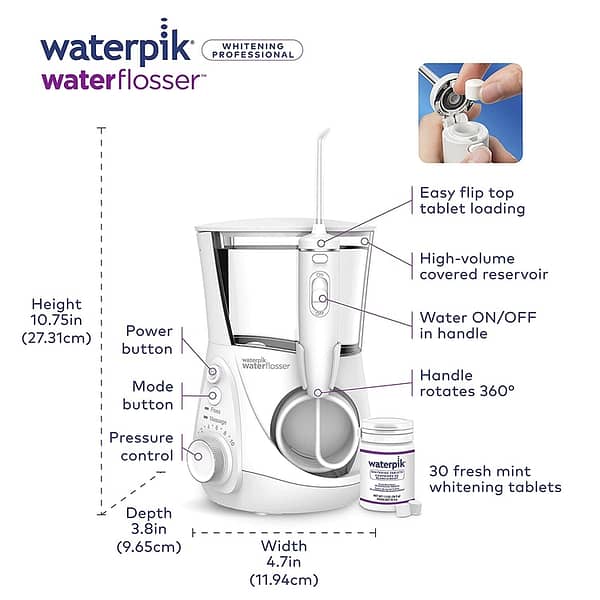 Waterpik Whitening Water Flosser, White (WF 05) Electric Oral Irrigator Flosser Whitens Teeth Gently - Image 2