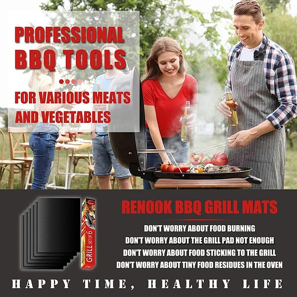 Grill Mat Set of 6-Non-Stick BBQ Grill Mats, Heavy Duty, Reusable, and Easy to Clean - Works on Electric Grill Gas Charcoal BBQ - 15.75 x 13-Inch, Black - Image 2