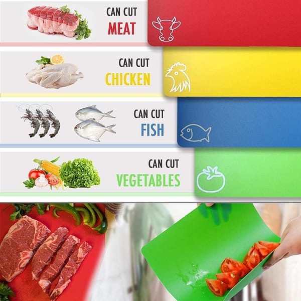 Cutting Board Mats Flexible Plastic Colored Mats with Food Icons - Image 3