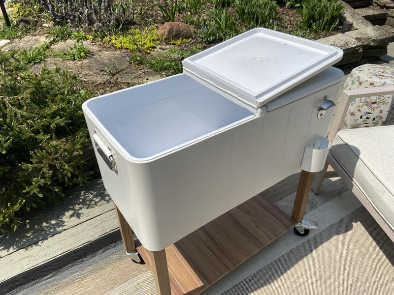 80 Qt. White Cooler with Light Brown Woodgrain – CitrusLiquidation.com